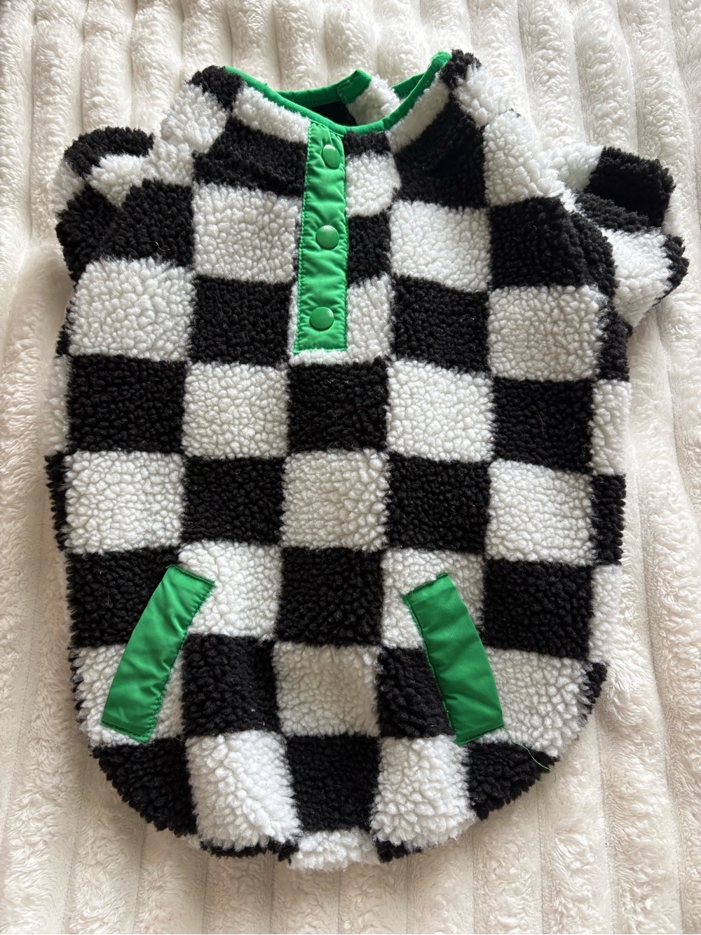 checkered dog sweater size M fits like a small/xs